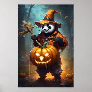 Cute Halloween Scarecrow Panda  Poster