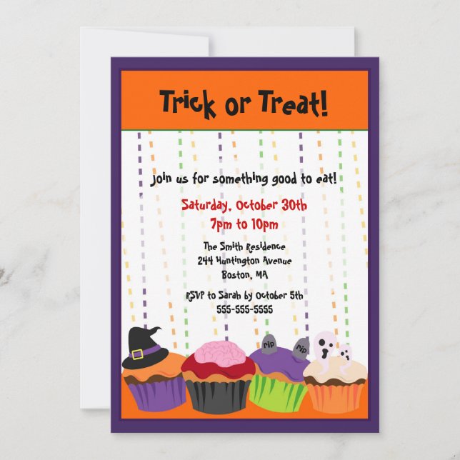 CUTE Halloween Scary Cupcake Invitation (Front)