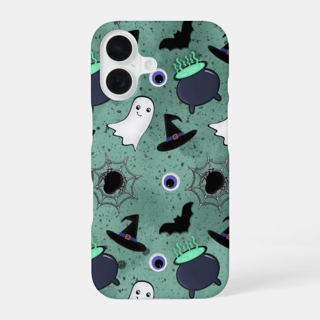 Cute Halloween Seamless Pattern iPhone 16 Case (Back)