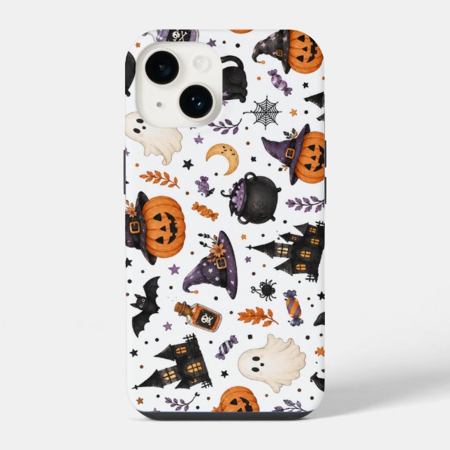 Cute Halloween Seamless Pattern with Black Cats iPhone Case (Back)