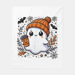 Cute Halloween Shirt for Women Halloween Ghost Cof Fleece Blanket