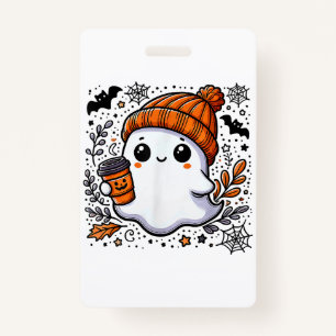 Cute Halloween Shirt for Women Halloween Ghost Cof ID Badge