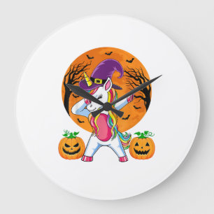 Cute Halloween Shirt Girls Women Witchy Unicorn Ha Large Clock
