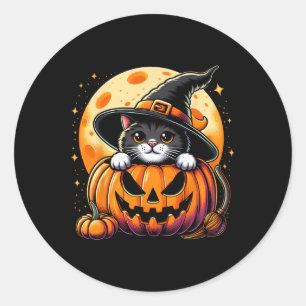 Cute Halloween Shirts For Women Girls Black Cat Ha Classic Round Sticker