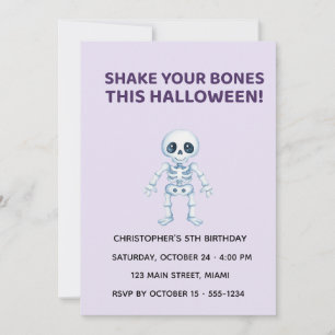 Cute Halloween Skeleton Birthday Invitation