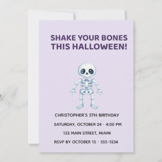 Cute Halloween Skeleton Birthday Invitation