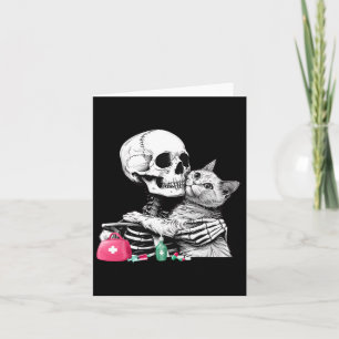 Cute Halloween Skeleton Hug Cat Vet Tech Veterinar Card