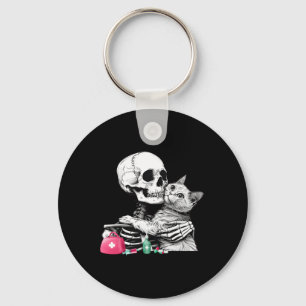 Cute Halloween Skeleton Hug Cat Vet Tech Veterinar Key Ring