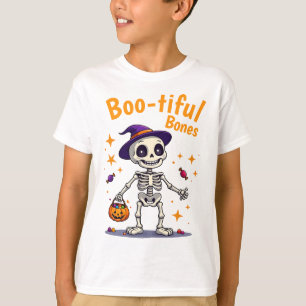 Cute halloween skeleton with candy t-shirt kids