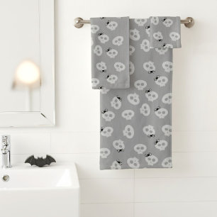 Cute Halloween Skull Bow Pattern Bath Towel Set