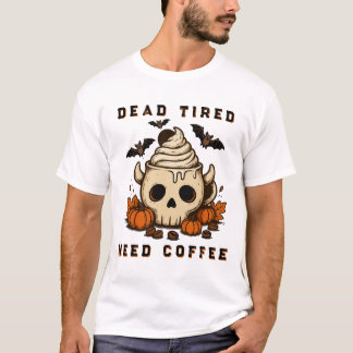 Cute Halloween Skull Coffee Pumpkin Art T-Shirt