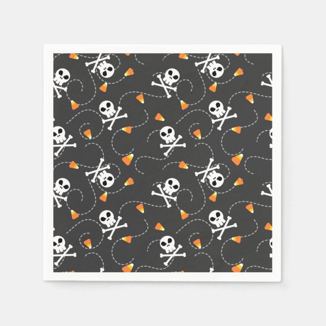 Cute Halloween Skulls and Candy Corn Napkin (Front)