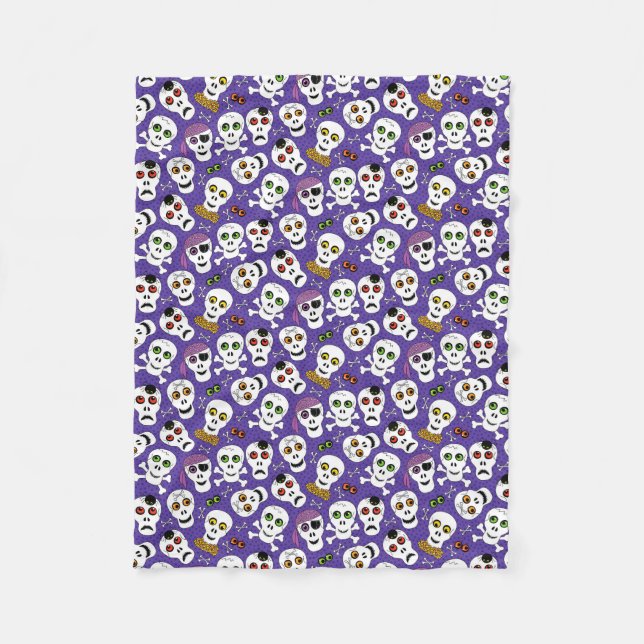Cute Halloween Skulls on Purple Fleece Blanket (Front)
