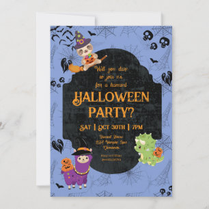 Cute Halloween Sloth, Llama, Dino Party Invitation