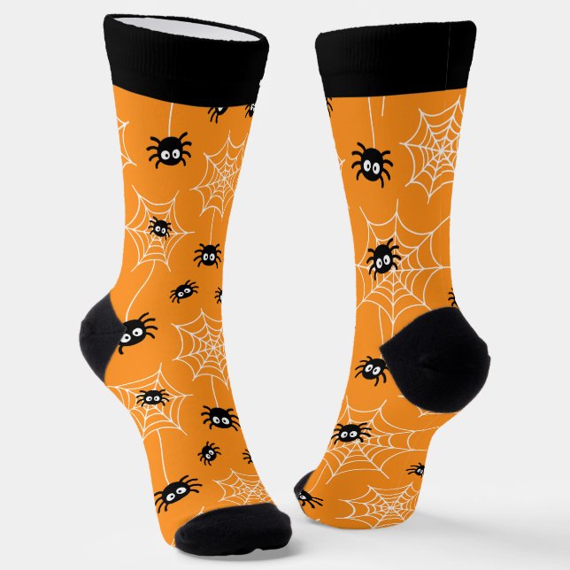 Cute Halloween Spider and Web Socks with Name (Angled)