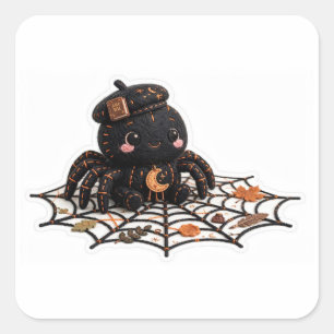 Cute Halloween Spider Embroidery Art Square Sticker