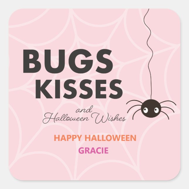 Cute Halloween Spider Gift | Pink Favour Square Sticker (Front)