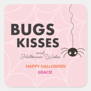 Cute Halloween Spider Gift   Pink Favour Square Sticker