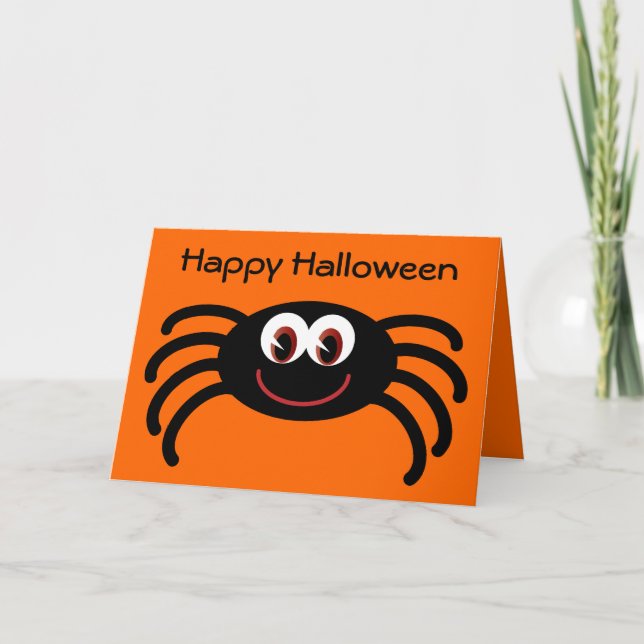 Cute Halloween Spider Orange Greeting Card (Front)
