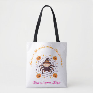 Cute Halloween Spider Witch Custom Name Tote Bag