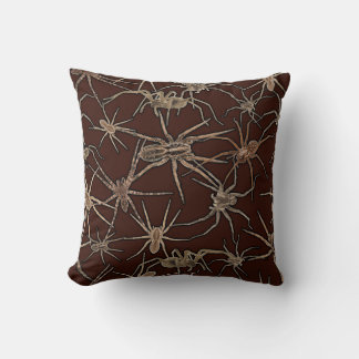 Cute Halloween Spiders on Chocolate Brown Cushion
