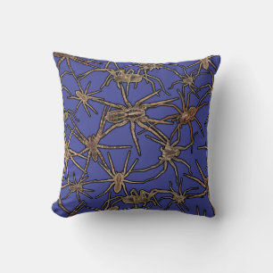 Cute Halloween Spiders on Periwinkle Blue Cushion