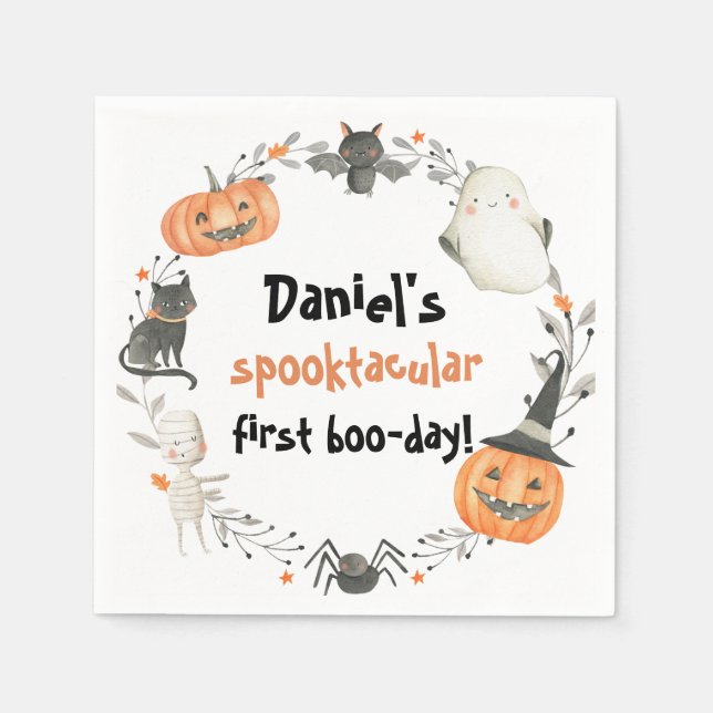 Cute Halloween Spooktacular Birthday Decor Napkins (Front)