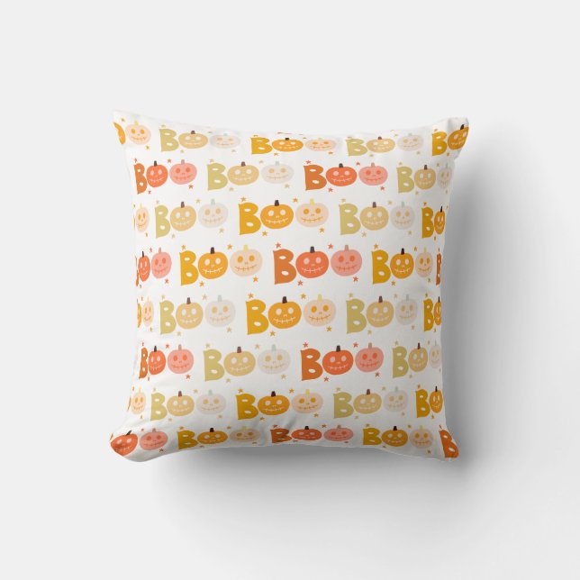 Cute Halloween Spooky Boo Creepy Pumpkin Cushion (Front)