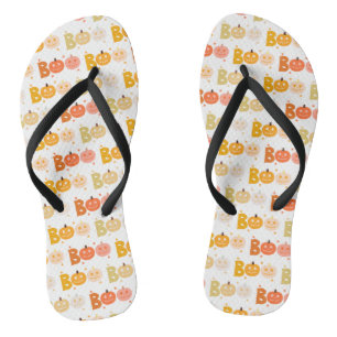 Cute Halloween Spooky Boo Creepy Pumpkin Flip Flops