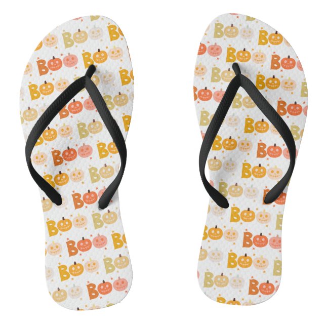 Cute Halloween Spooky Boo Creepy Pumpkin Flip Flops (Footbed)