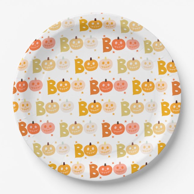 Cute Halloween Spooky Boo Creepy Pumpkin Paper Plate (Front)
