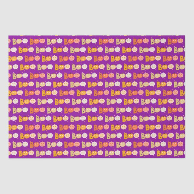 Cute Halloween Spooky Boo Creepy Pumpkin Purple Tissue Paper (Front)