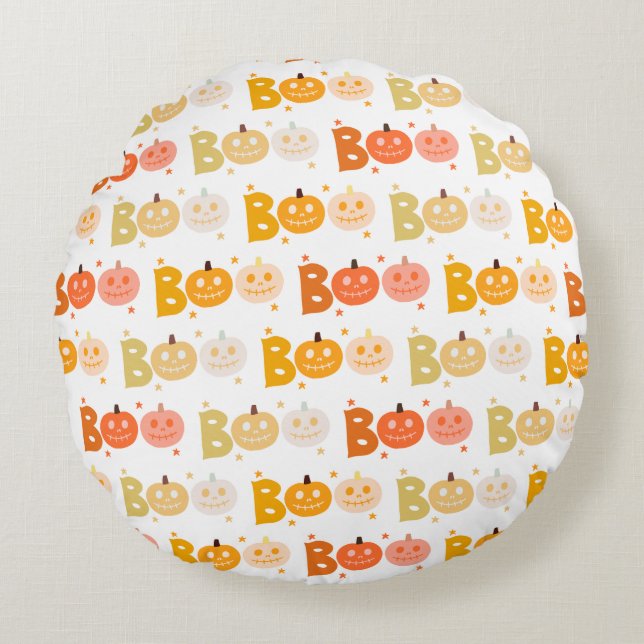 Cute Halloween Spooky Boo Creepy Pumpkin Round Cushion (Front)