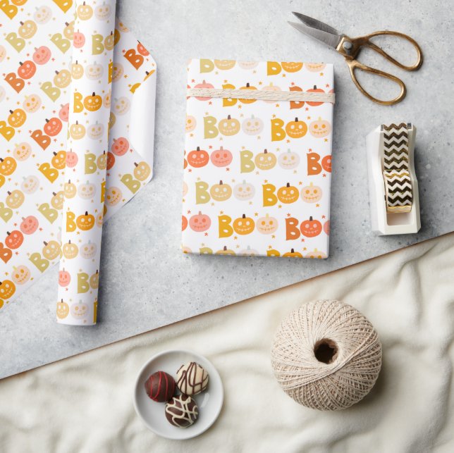 Cute Halloween Spooky Boo Creepy Pumpkin Wrapping Paper (Crafts)