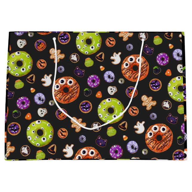 Cute Halloween Spooky Cookie Pumpkin Ghost Spider  Large Gift Bag (Front)