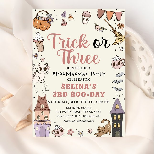 Cute Halloween Spooky Ghost 3rd Birthday Invitation (Creator Uploaded)