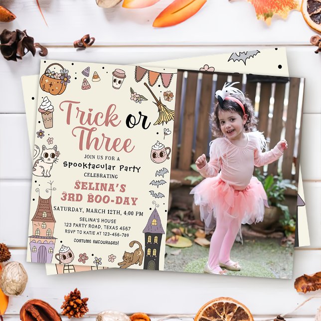 Cute Halloween Spooky Ghost 3rd Birthday Photo Invitation (Creator Uploaded)