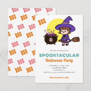 Cute Halloween Spooky Kids Witch Costume Party Invitation