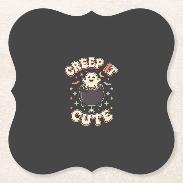Cute Halloween Spooky Vibes Paper Coaster (Front)