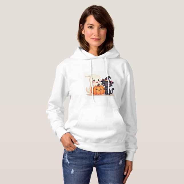 "Cute Halloween Squad | Kawaii Ghost & Pumpkin Hoodie (Front Full)