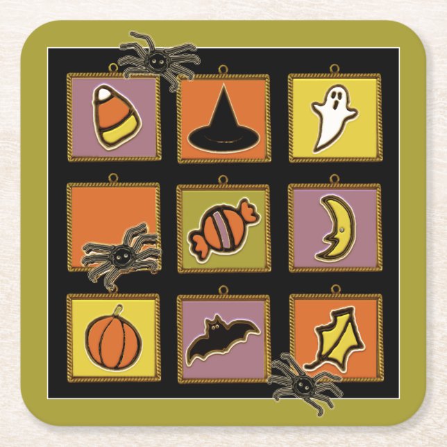 Cute Halloween Square Paper Coaster (Front)