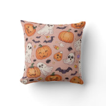 Cute Halloween Square Pillow – Pumpkins & Ghosts