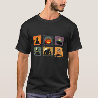 Cute Halloween Stamp, Ghost Pumpkin Cat Skull Tee