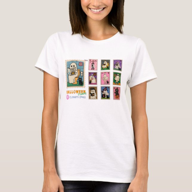 Cute Halloween Stamps Character T-Shirt (Front)