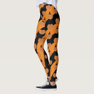 Cute Halloween Stripe Pumpkins Black Orange Leggings