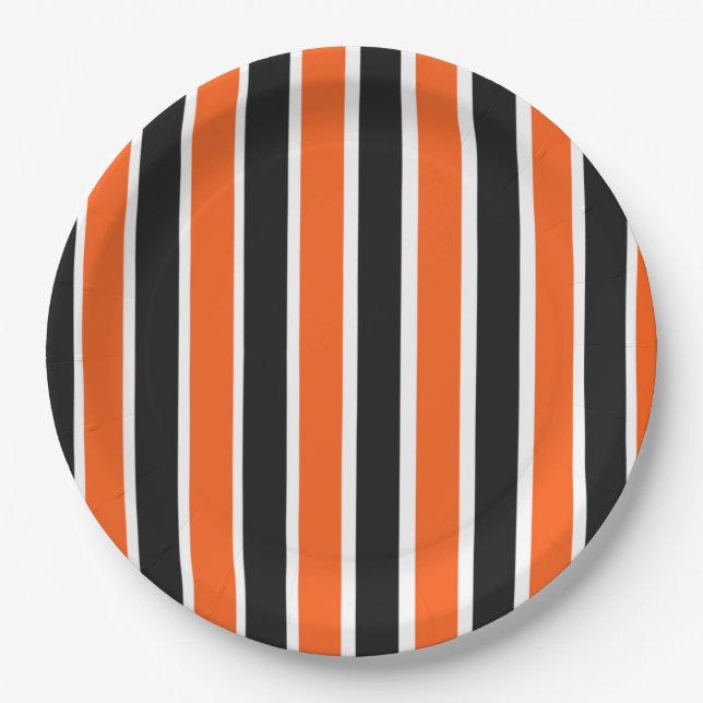 Cute Halloween Stripes in Orange and Black  Paper Plate (Front)