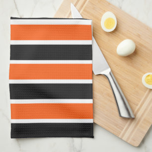 Cute Halloween Stripes in Orange and Black Tea Towel