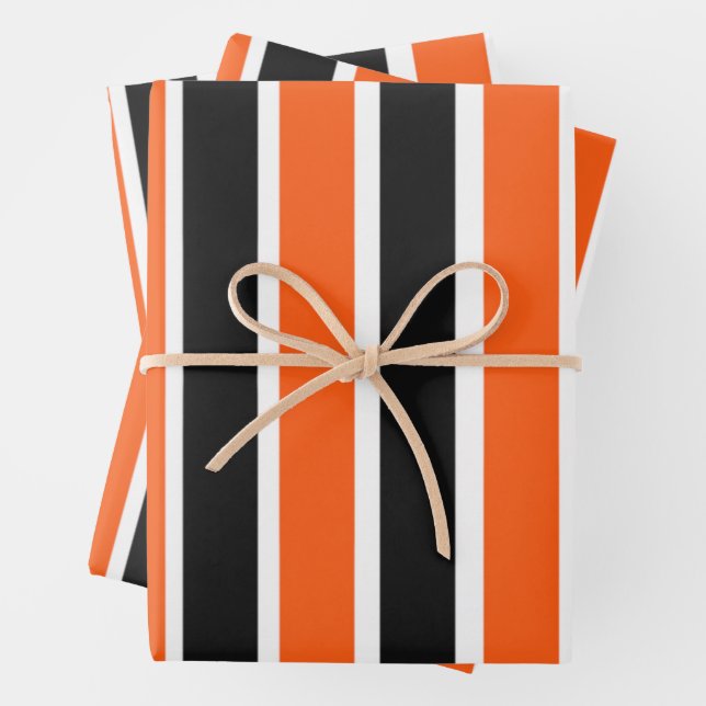 Cute Halloween Stripes in Orange and Black  Wrapping Paper Sheet (In situ)