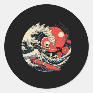 Cute Halloween Surfing Skeleton Surfer Vacation Be Classic Round Sticker