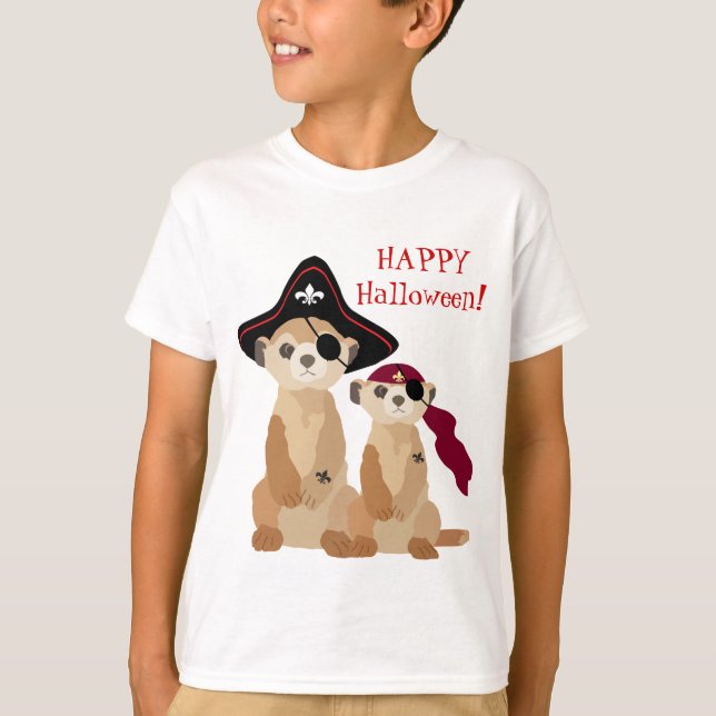 Cute Halloween T-shirt: Meerkats in Pirate Outfits T-Shirt (Front)